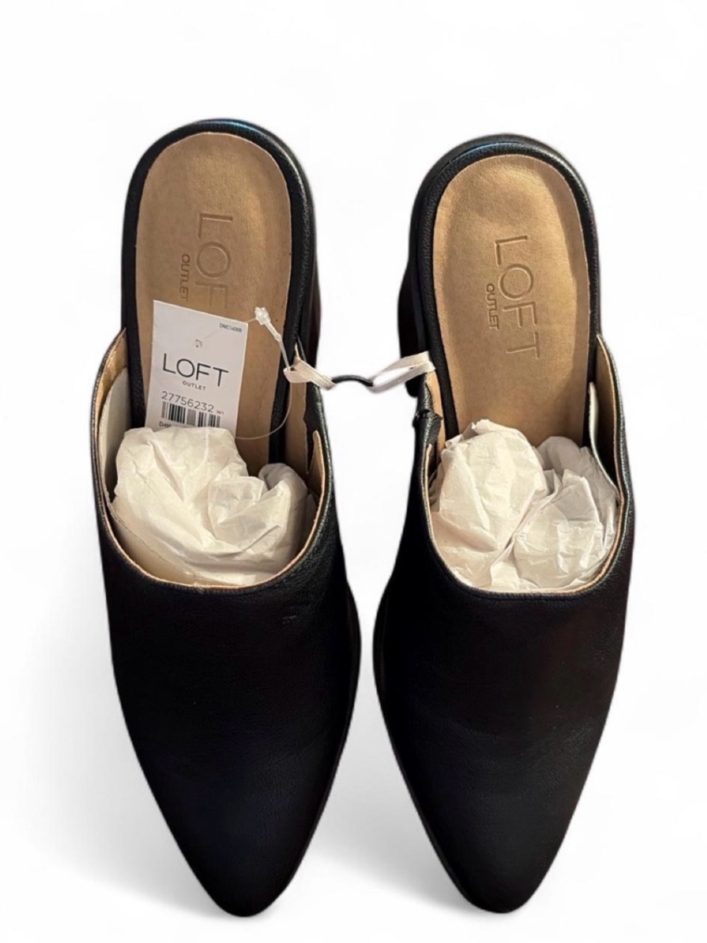 LOFT Black Leather Pointed Toe Slip-On Mules